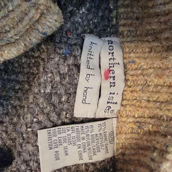 Northern Isles Hand Knitted Vintage Neutral Color Block 1/4 Zip Sweater Size XL - Picture 8 of 8